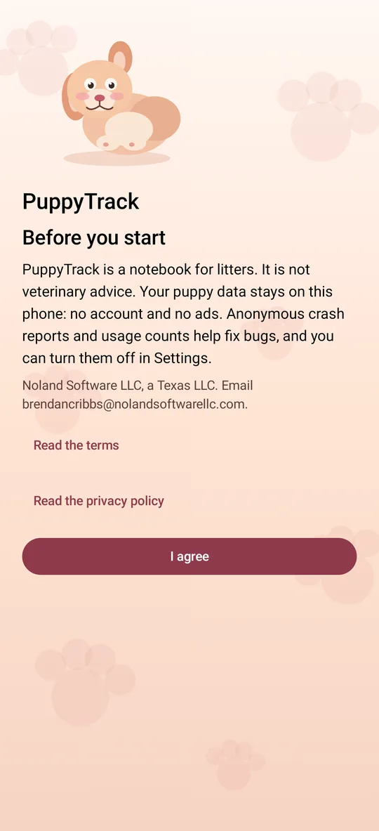 PuppyTrack screenshot: Welcome screen